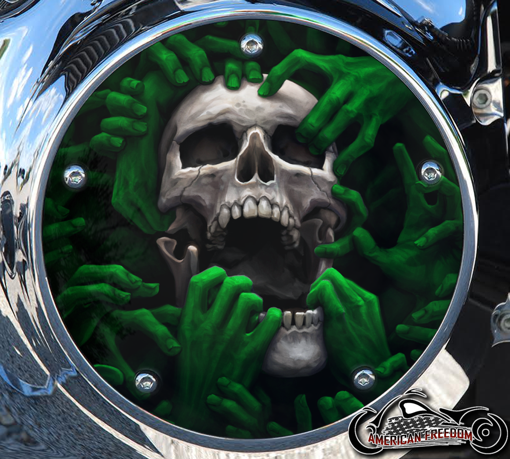 Custom Derby Cover - Torn Apart Skull Green